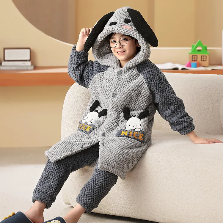 儿童睡袍男童睡衣秋冬季珊瑚绒加厚卡通法兰绒大童2023新款家居服