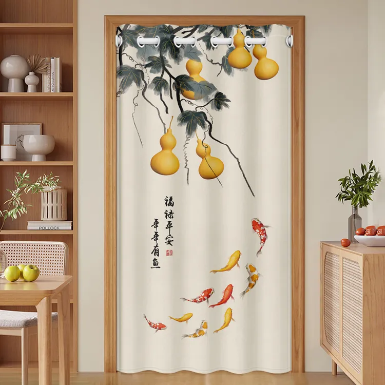 中式古风葫芦图案布艺门帘隔断帘定制尺寸房间卧室风水帘遮光帘整