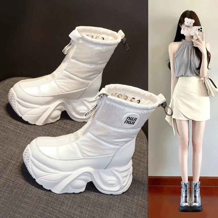 厚底东北雪地靴保暖棉鞋2025新款冬季加绒小个子内增高马丁短靴子