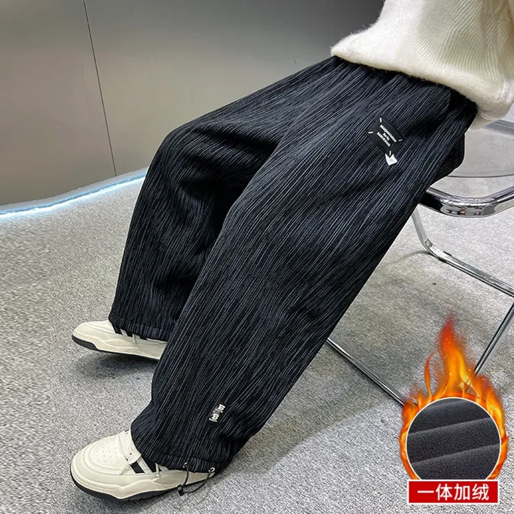 儿童装男童冬装加绒裤子2024新款秋冬款中大童男孩冬季加厚休闲裤