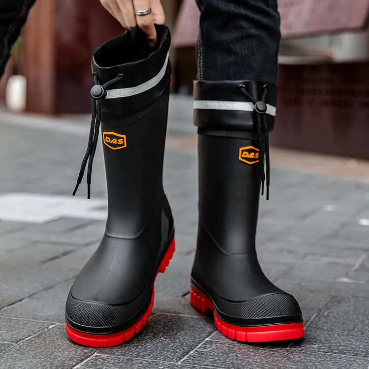 时尚雨鞋男款中筒防水鞋胶鞋加绒套鞋骑手水靴工地赶海雨靴钓鱼鞋