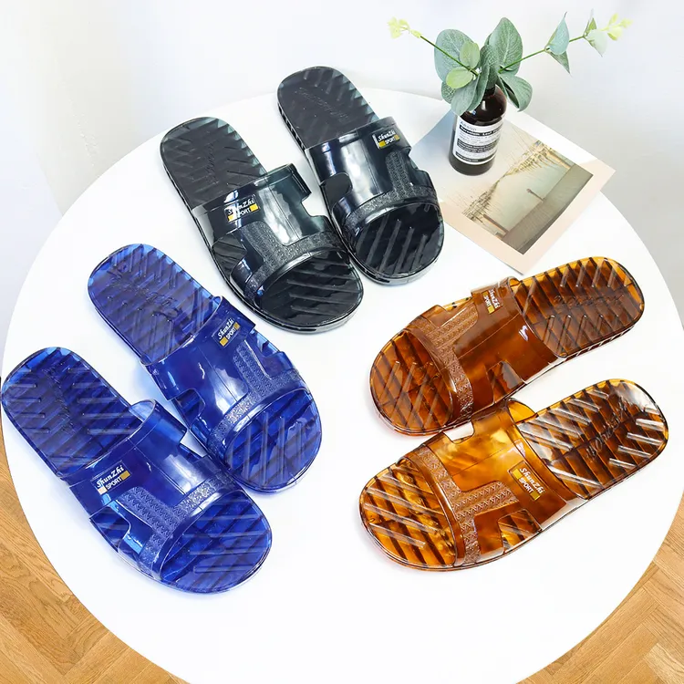 拖鞋男士家居水晶不臭脚浴室洗澡防滑一字拖男凉鞋夏季外穿平底鞋