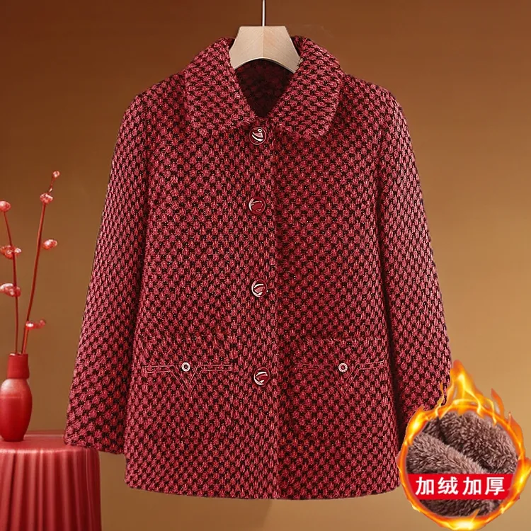 奶奶冬装水貂绒外套女中老年人秋冬保暖棉袄妈妈加绒加厚毛呢上衣