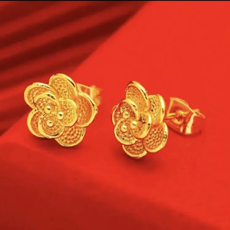 大福【玫瑰花耳钉】久不掉色复古实心耳钉金色立体花瓣耳环女铜合