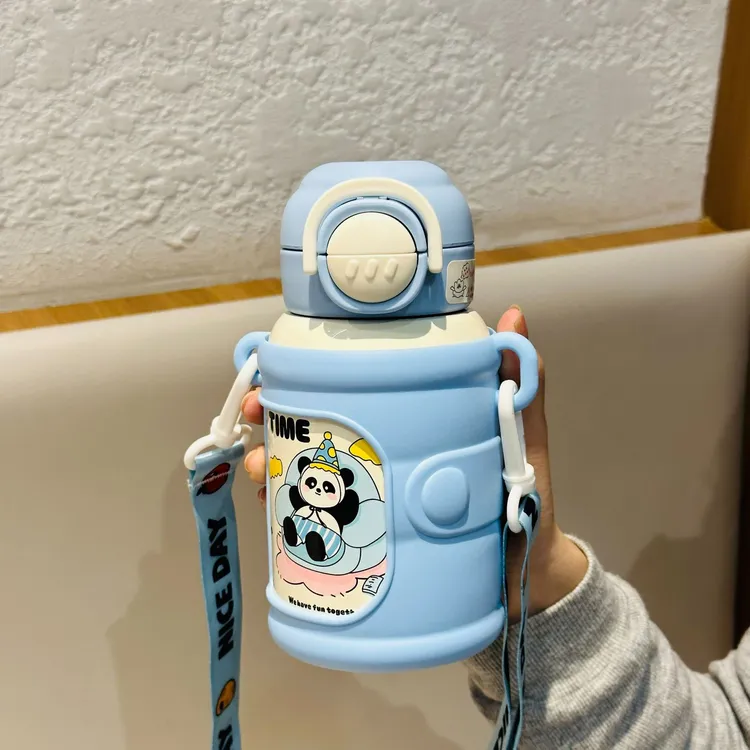 熊猫可爱双饮直饮儿童保温杯便携高颜值吸管杯防摔不锈钢儿童水杯