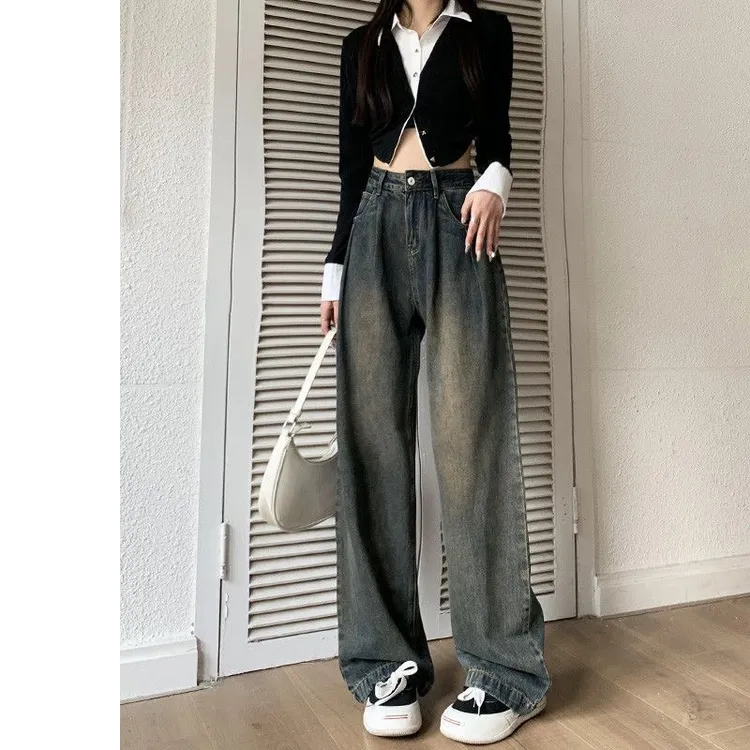 牛仔裤高腰直筒百搭秋季潮流牛仔裤0603