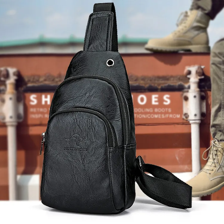 君子男士胸包真皮质感时尚背包男款斜肩包新款2025单肩斜挎包