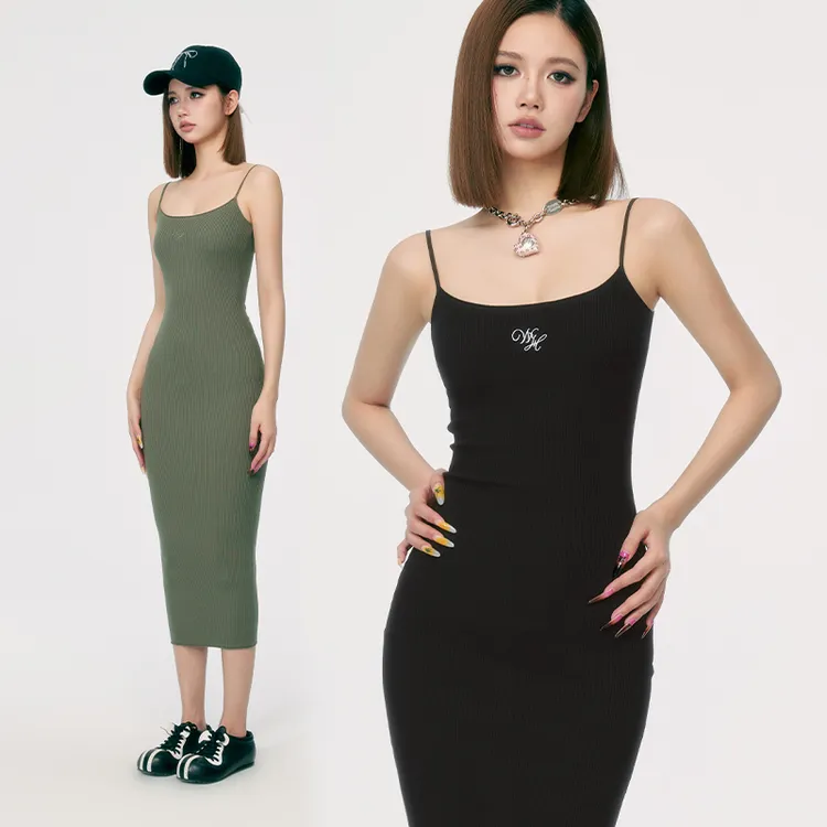 WooHa/吾哈S系列2024夏季新款简约针织吊带连衣裙女
