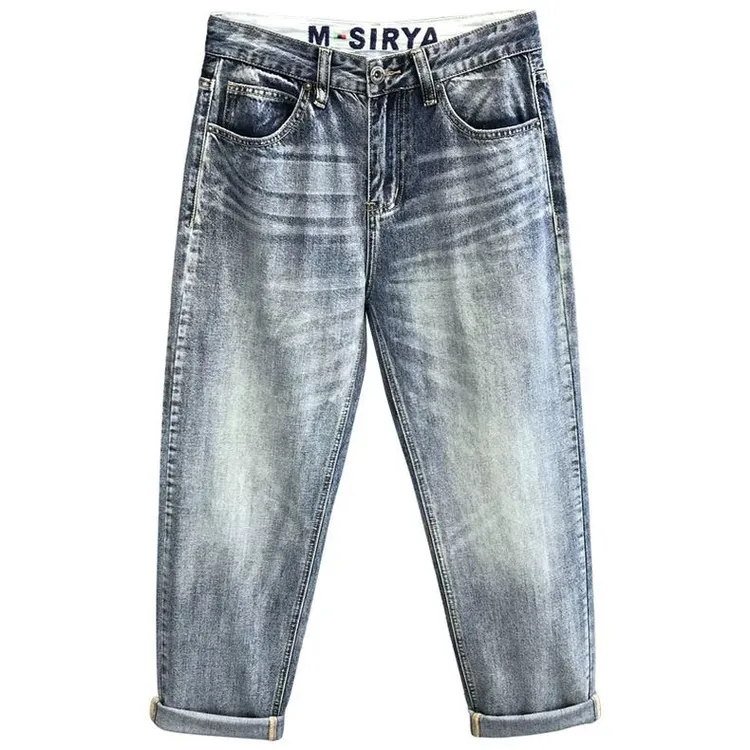 高端复古猫须纹理水洗痞帅牛仔裤男士春秋季微宽小直筒裤子男长裤