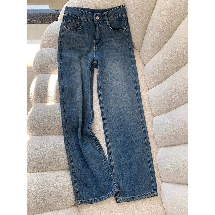 广州新塘牛仔裤女小个子2025年秋冬新款高腰显瘦窄版直筒拖地裤