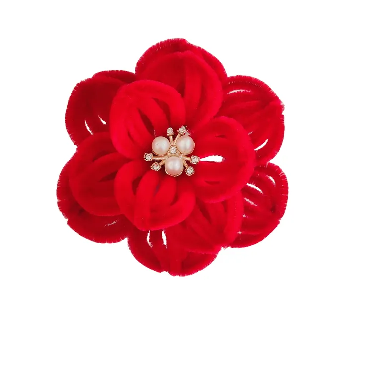 【珍珠牡丹】新年新款 绒花 天津红绒花 过年妈妈头花