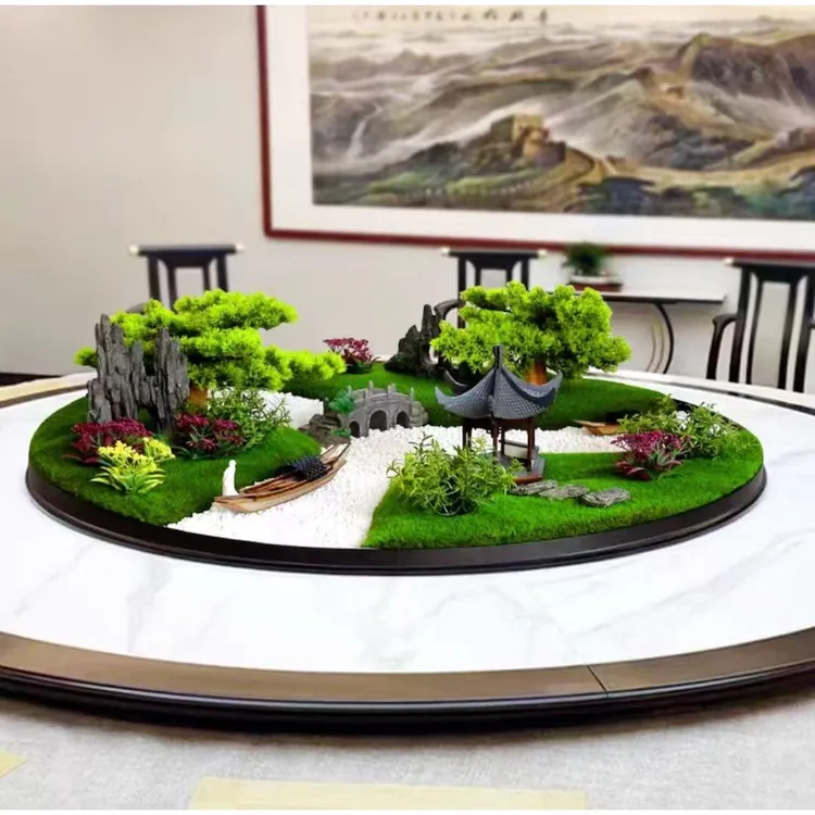 新中式手工酒店点缀大圆桌摆件转盘装饰包廂餐厅餐桌中间摆花仿真