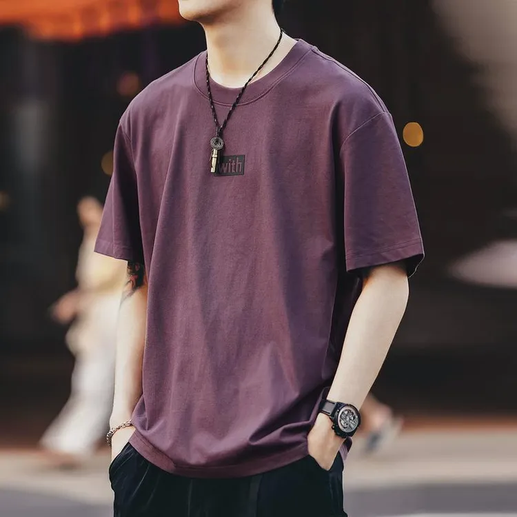 格蓝鹿美式简约印花短袖t恤男夏季潮牌宽松休闲重磅大码圆领体恤