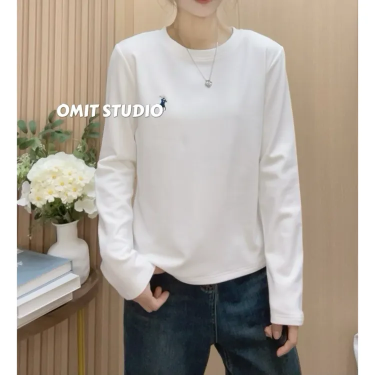 【小马长袖】新款秋冬薄绒保暖弹力棉休闲百搭正肩长袖