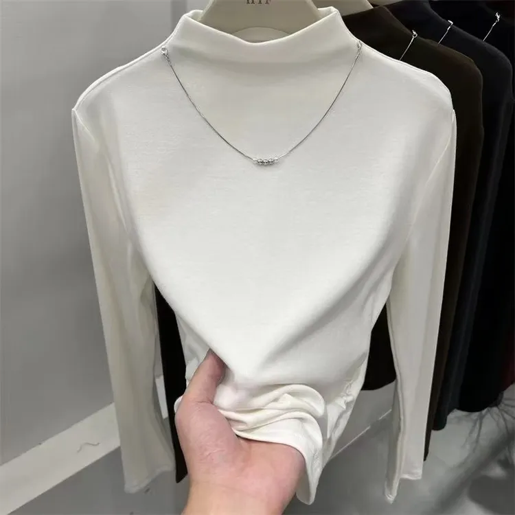 【送项链】绒感长袖打底衫女秋冬半高领内搭修身显瘦气质上衣T恤