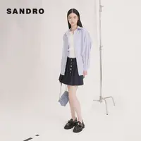 SANDRO春秋新款休闲通勤心形钻饰蓝色条纹衬衫上衣SFPCM01115