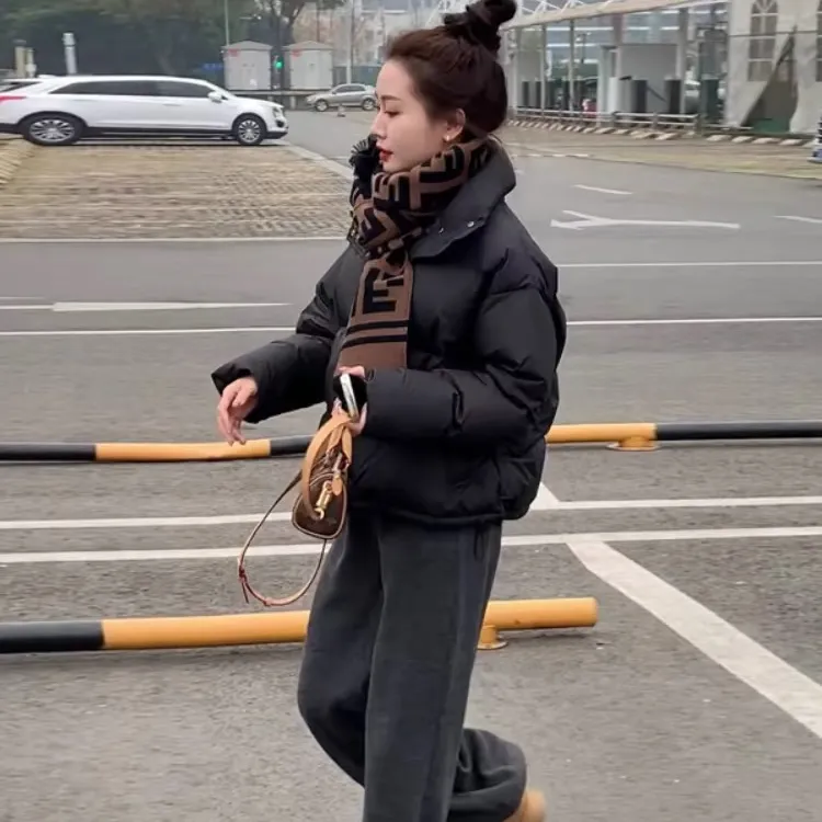 95%白鸭绒休闲韩版立领羽绒服女2025冬季宽松白色面包服短款外套
