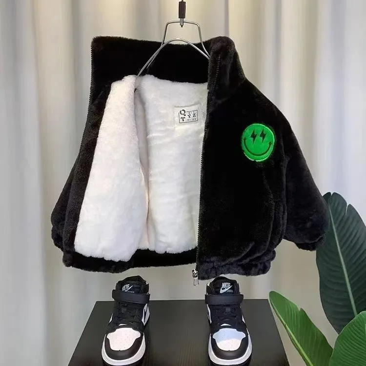 男童外套羊羔绒貂绒中小童女童男宝男大童加绒厚皮毛一体新款棉衣