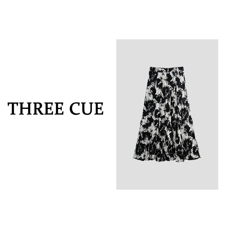 3Q【笔墨情愫】半身裙显瘦时尚气质垂感休闲褶皱春夏 XY0007碎花a字