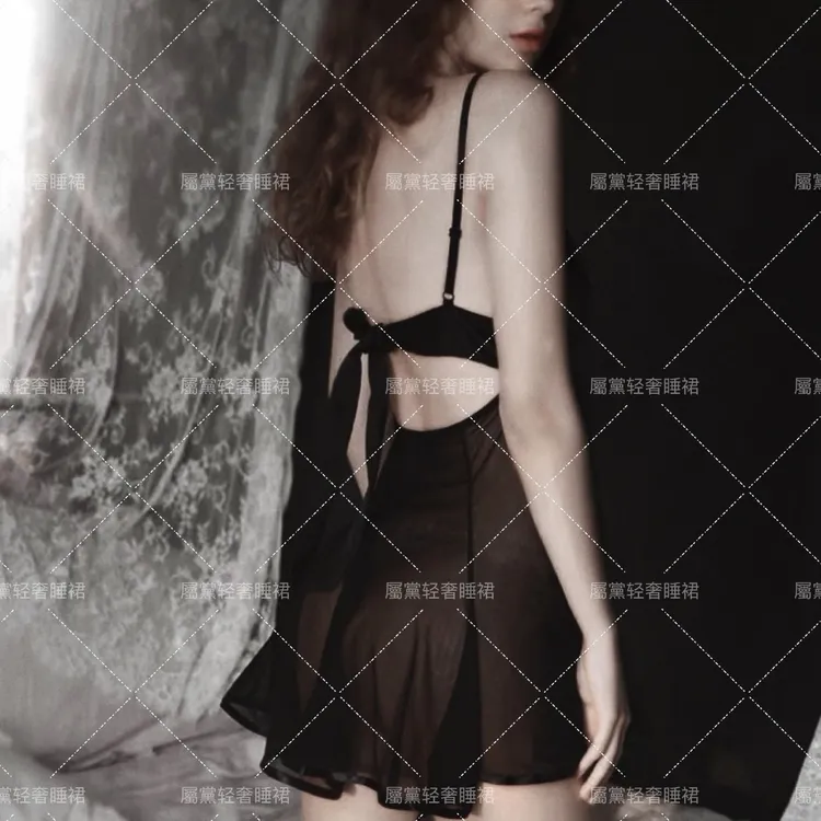 【性感尤物】蝴蝶结绑带吊带显瘦透明款纯欲风睡裙