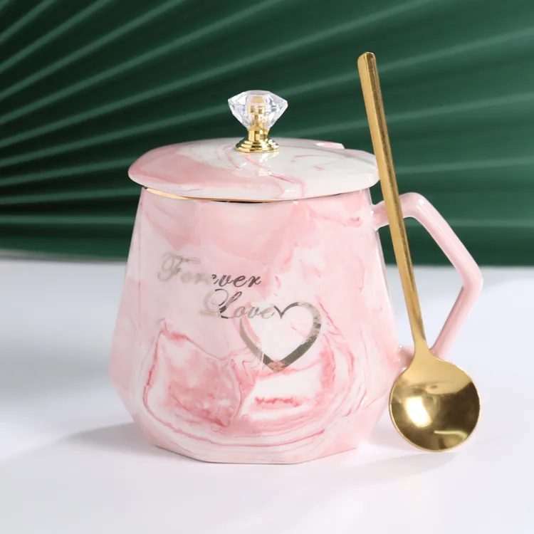 送客户送情侣马克杯公司节日送礼55度恒温杯大理石纹家用咖啡水杯