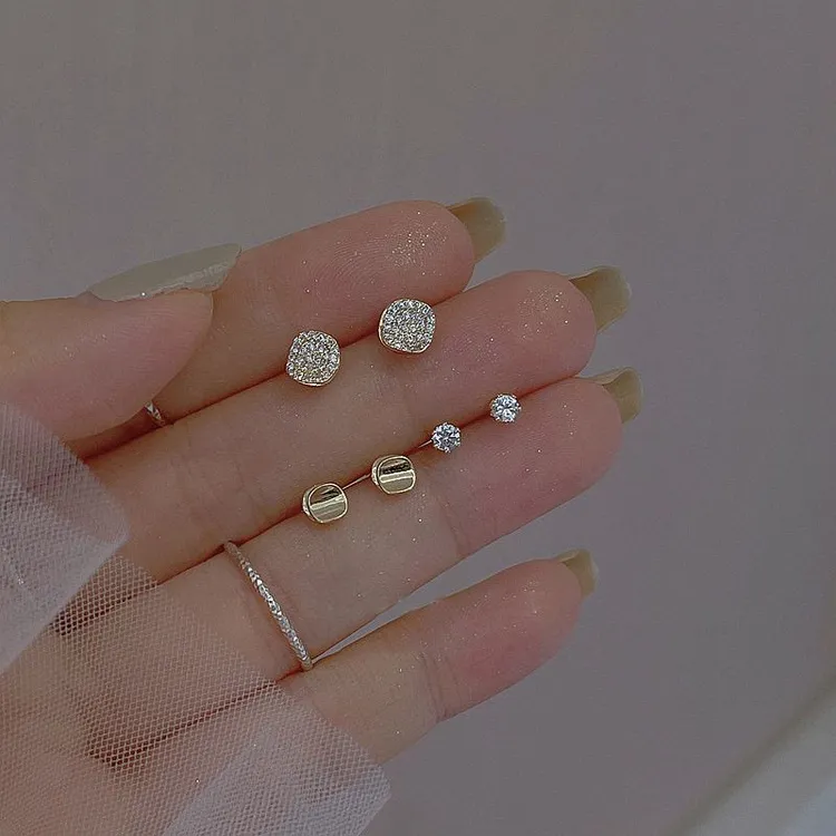 925银耳饰 风批组女方形银针冷淡锆石简约耳环耳钉小巧