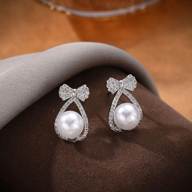 925银仿珍珠耳饰 时尚耳环百搭小清新镶微可爱银针时尚耳饰耳钉