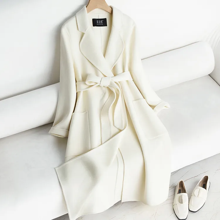 爆款白色双面羊毛大衣女中长款2025新款高端气质时尚正品毛呢外套