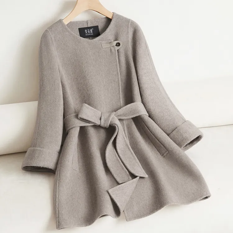 高端双面羊毛大衣女中长款2025新款修身显瘦高级感正肩羊毛呢外套