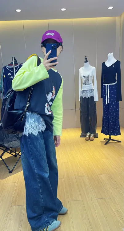 韩系高腰减龄配豹纹腰带水洗牛仔裤宽松直筒拖地裤