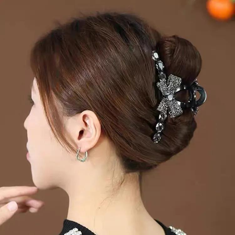 满钻蝴蝶结大号抓夹女生高级感盘发发夹后脑勺盘发鲨鱼夹气质头饰