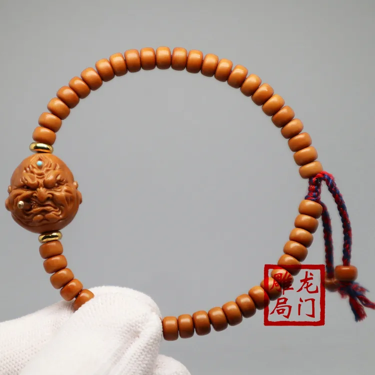 山鬼款镶嵌恶僧佛爷橄榄核短圆铁核单籽老型手串山鬼核雕十二恶僧