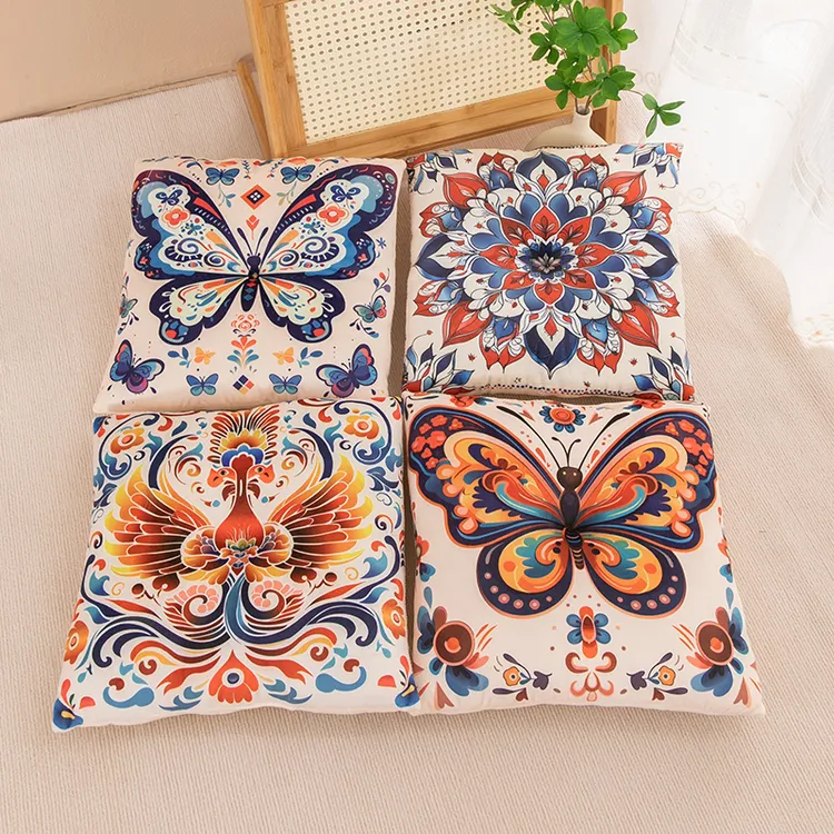 毛绒蝴蝶抱枕方形椅子坐垫居家用民族风舒适加厚榻榻米地板垫子