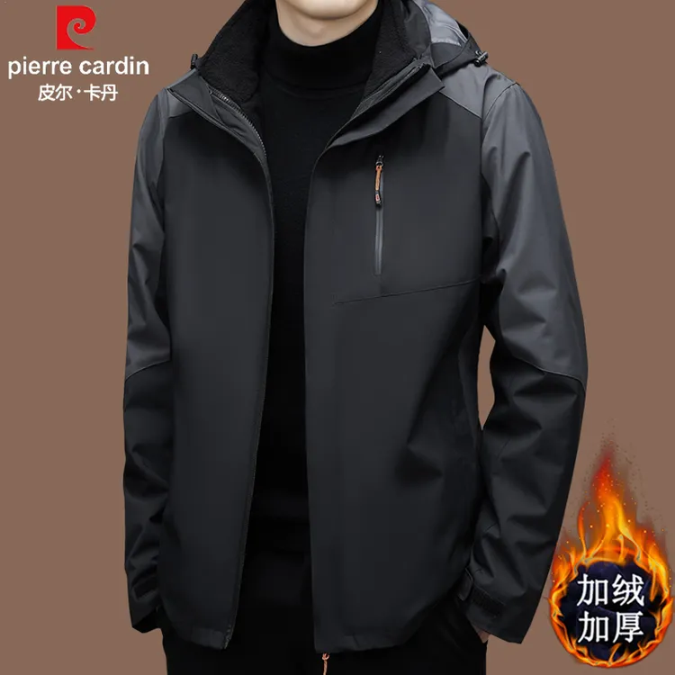 皮尔卡丹冲锋衣外套男三合一可拆卸秋冬加絨加厚户外登山防风夹克