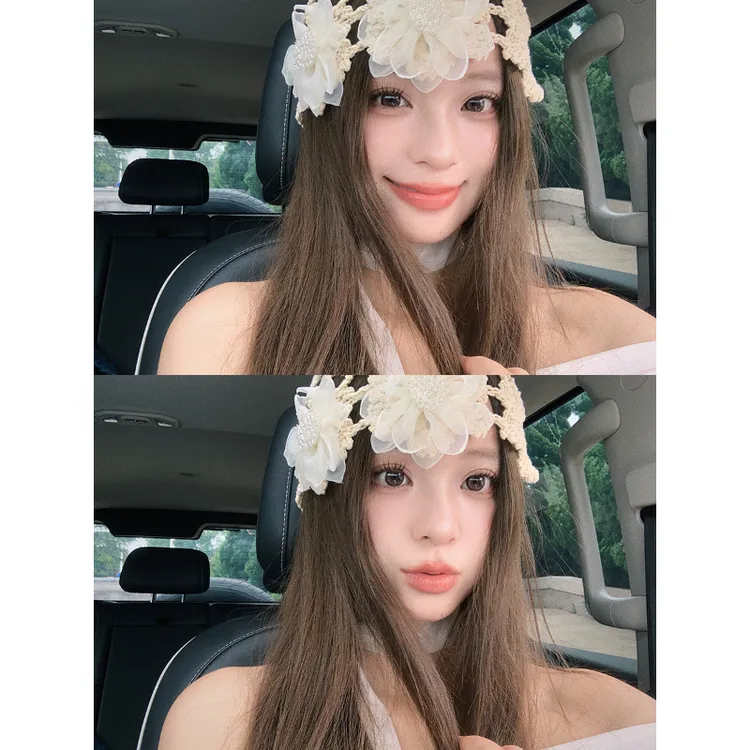 镂空小花~白色编织镂空堆堆帽女2024新款春夏薄款蕾丝花朵针织帽