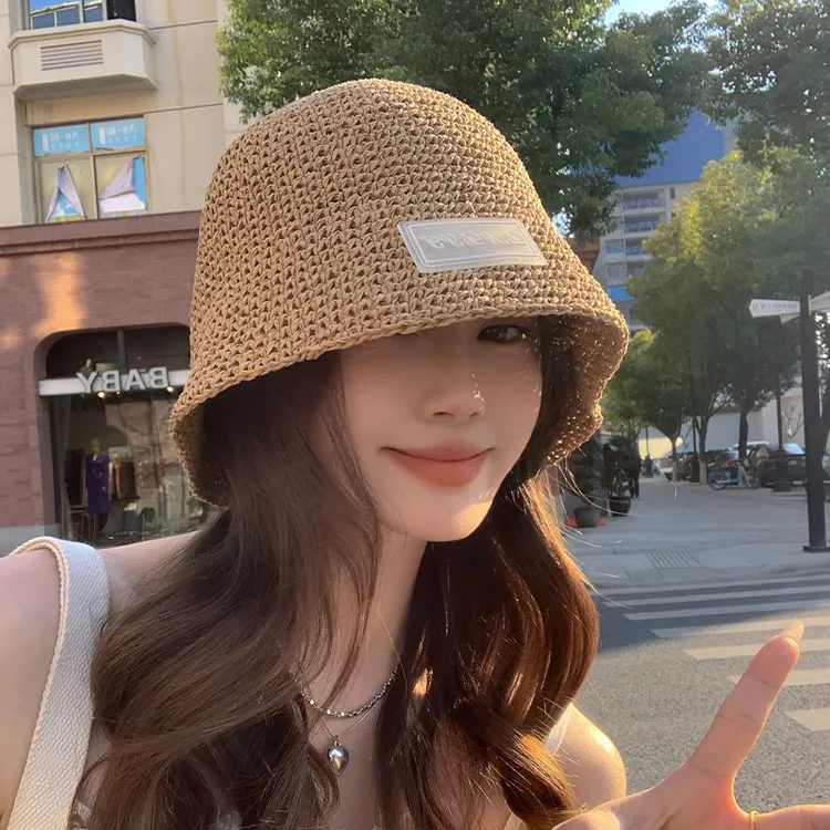韩国新款草编渔夫帽女夏季薄款透气防晒遮阳显脸小水桶帽百搭盆帽