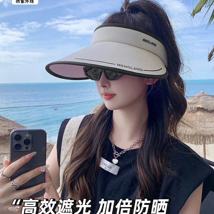 空顶防晒帽女夏季2024新款防紫外线加大帽檐骑车遮阳帽冰丝太阳帽