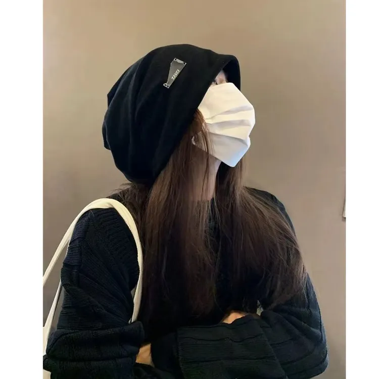 复古原创铁标堆堆帽子女大头围显脸小包头帽针织冷帽男保暖套头帽