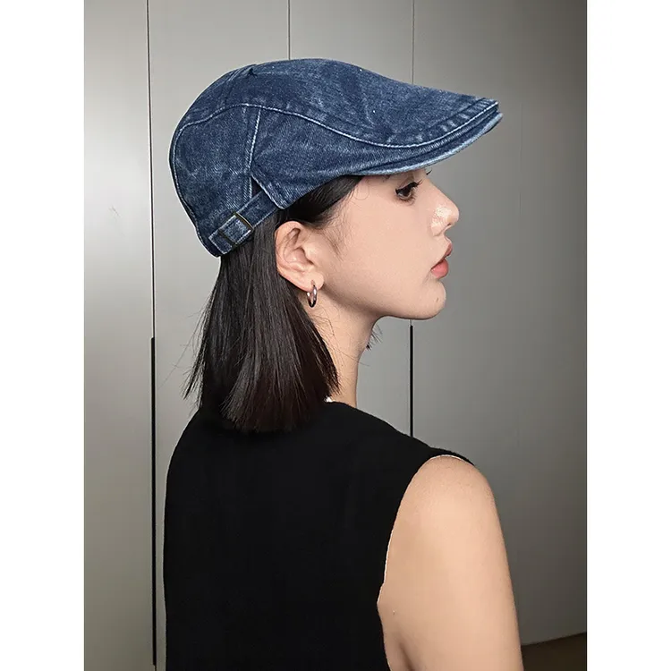 复古文艺牛仔前进帽子女夏季小众做旧水洗显脸小贝雷帽