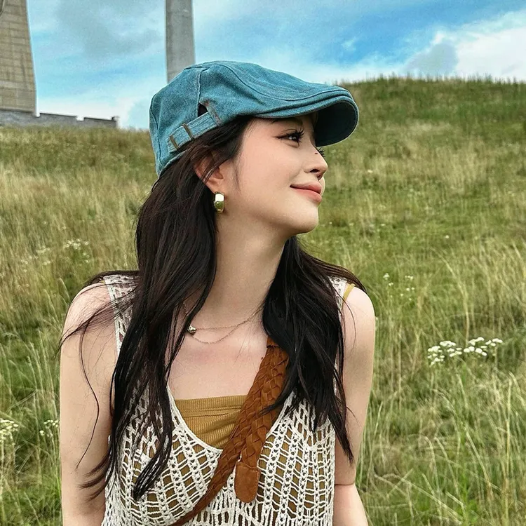 复古牛仔前进帽女云南川西旅游草原鸭舌帽帽美式贝雷帽日系报童帽