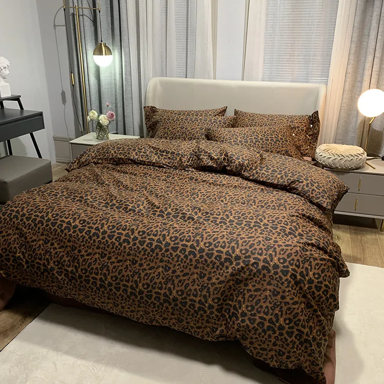 网红全棉四件套纯棉床上豹纹床单北欧简约被套1.51.8m床笠三4件套