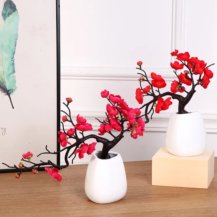 中式腊梅假花仿真花家居装饰品摆件梅花枝桃花干花盆景客厅电视柜
