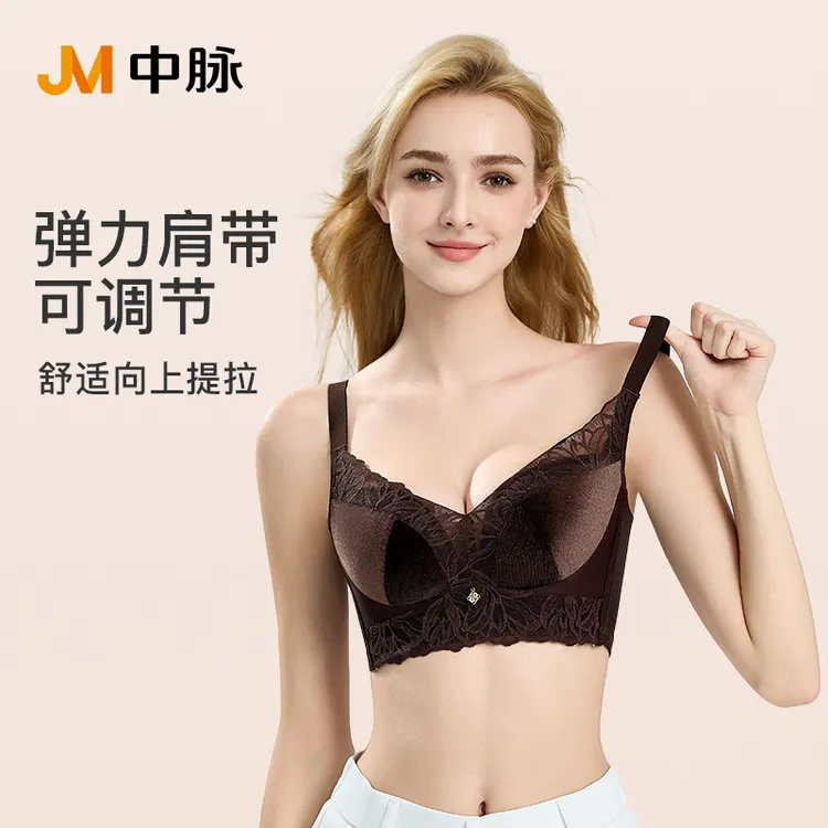JM/中脉丝绒芭蕾美胸衣法式蕾丝3D立体杯软骨支撑塑形收副乳9478