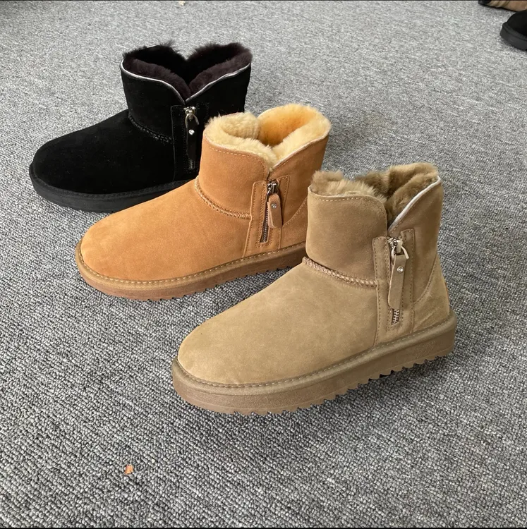 鸿澳洋加绒冬季真皮羊毛加厚雪地靴时尚百搭保暖女鞋东北棉鞋