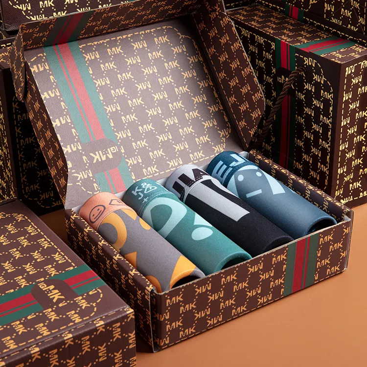 轻奢礼盒装个性印花男士内裤男生平角短裤衩大码潮流亲肤四角底裤