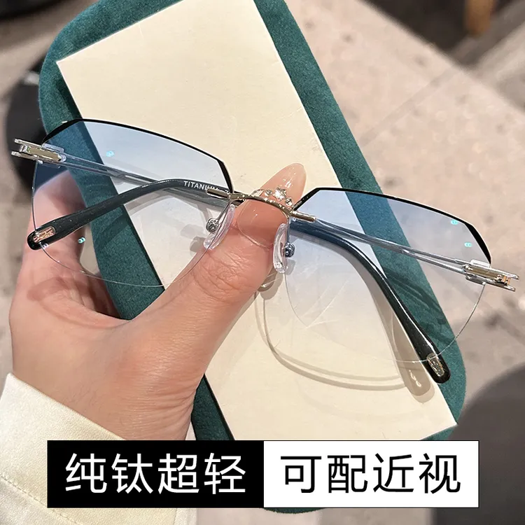 网红超轻纯钛无框防辐射男有度数加散光眼眶黑边变色近视男款眼镜