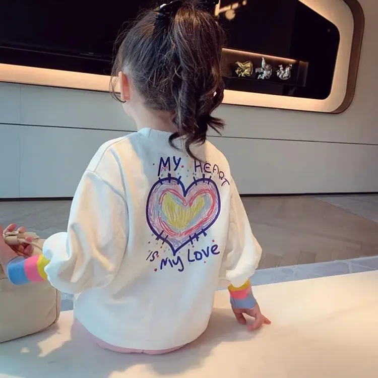 女童春秋新款可爱上衣小女孩洋气儿童韩版短袖爱心宽松长袖