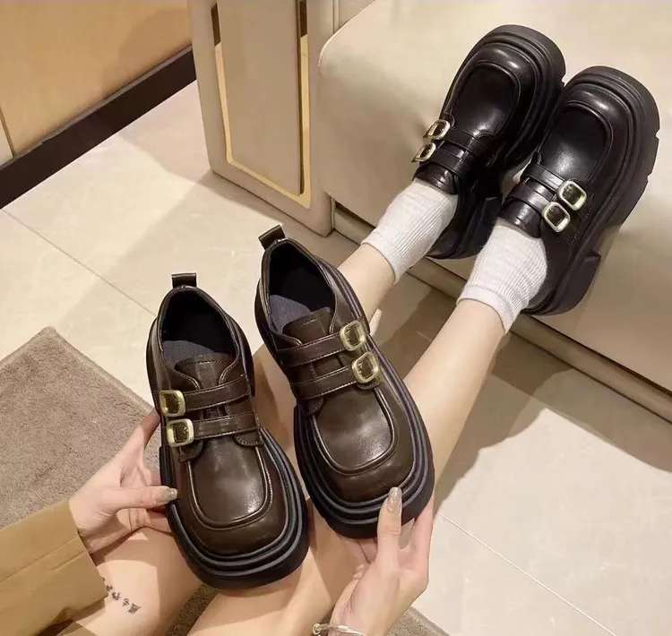 厚底小皮鞋女2024年春秋新款松糕乐福鞋百搭通勤工作鞋增高jk单鞋