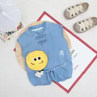 儿童夏季国风立体人物无袖破洞牛仔两件套XQ774