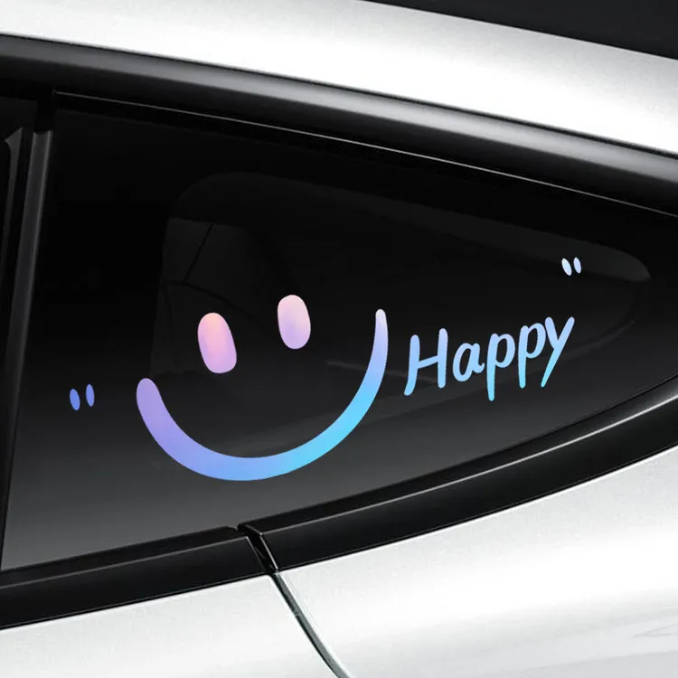 Happy汽车贴纸治愈文字创意电动车贴防水防晒摩托车贴画车窗装饰